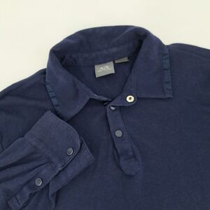 Armani Exchange Mens Medium Long Sleeve Polo Shirt Navy Blue Snap Placket